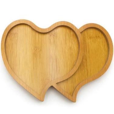 Imagem de 3 Petisqueira de Bambu Coração c/ 2 Divisórias p/ Servir - Inter