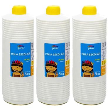 Imagem de Cola Líquida Branca Escolar 1kg 3 Unidades - Pira