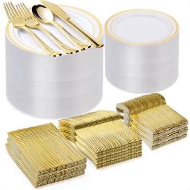 Imagem de Conjunto de pratos de plástico BESTVIP para 100 convidados com 600 uni
