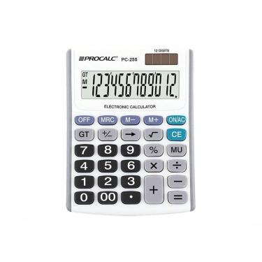 Imagem de Calculadora de Mesa Procalc Pc255 com 12 Dígitos, Visor Amplo e Botões Macios Alimentada por Pilha Branco