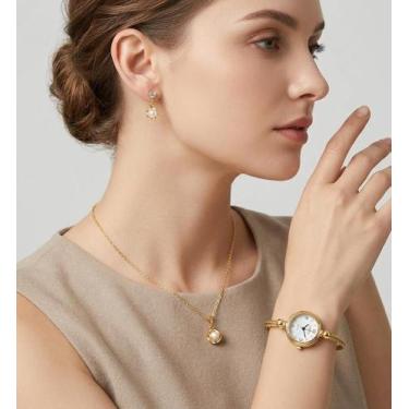 Imagem de Kit Relógio Feminino Bracelete torcido aço Inox Quartz Ajustável Moder