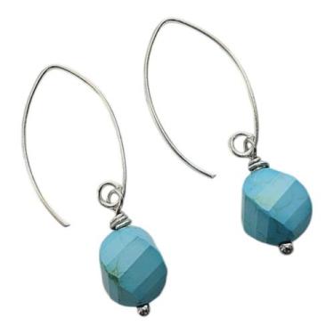 Imagem de Brinco Prata Gancho Longo e Howlita Turquesa - SN STONE, Azul, Turques