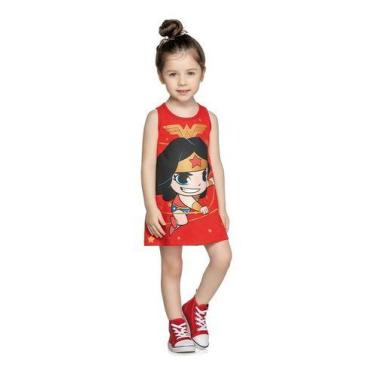 Imagem de Vestido Infantil Menina Temático Fantasia Mulher Maravilha M - anjo da