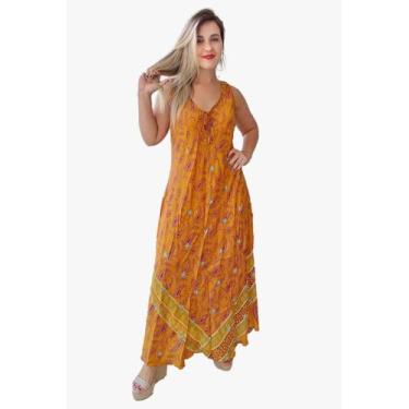 Imagem de Vestido Longo Indiano Regata Estampado Plus Size Toque de Seda-Cod.100