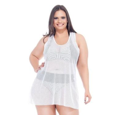 Imagem de Saída de Praia Plus Size Branca Decote Nadador - Lehona - Lehona Moda 