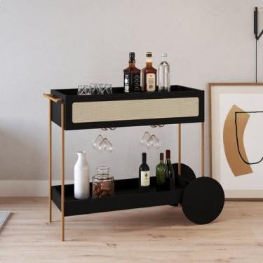 Imagem de Carrinho Bar 1 Gaveta 110cm com Porta Taças Palhinha Pé Metal Oslo - A
