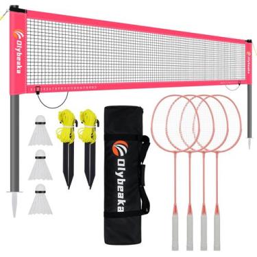 Imagem de Conjunto de rede de badminton Olybeaka 6m Net, 4 raquetes de alumínio,