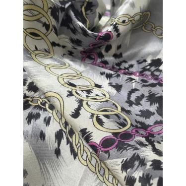 Imagem de Lenço Feminino Cetim Mix Animal Print e Correntes 50x50cm para Bolsa -