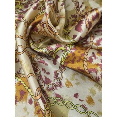 Imagem de Lenço Feminino Cetim Mix Animal Print e Correntes 50x50cm para Bolsa -