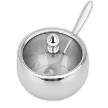 Imagem de Açucareiro com Colher em Aço Inox e Tampa de Vidro 260ml Uny Home - Un