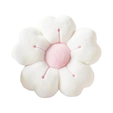 Imagem de Almofada Decorativa De Pelúcia Macia Branca E Rosa Com Flor Margarida 