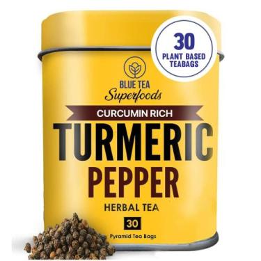 Imagem de Chá BLUE TEA de Cúrcuma e Pimenta - 30 Sachês Herbais Sem Cafeína