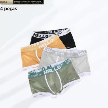 Imagem de Cuecas Boxer Masculinas De Algodão Respirável 4 Peças U Convexo Confor