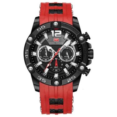 Imagem de Relógio de Pulso Masculino Esportivo Quartzo Analógico Pulseira Silicone à Prova D'agua Vermelho Mini Focus