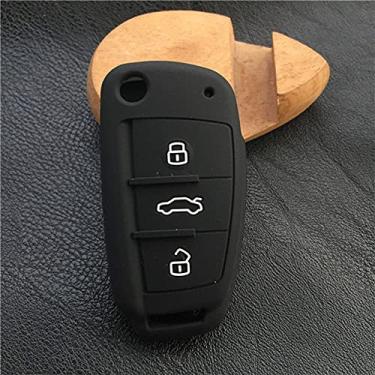 Imagem de YJADHU Porta-chaves de silicone masculino feminino porta-chaves para carro capa, apto para Audi Sline A3 A5 Q3 Q5 A6 C5 C6 A4 B6 B7 B8 TT 80 S6, Preto