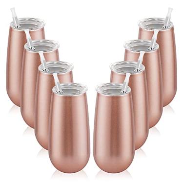 Imagem de Pacote com 8 taças de champanhe isoladas, taça de champanhe sem haste de 177 ml, copo de vinho, taças de champanhe, copos de coquetel inquebráveis com tampa, presente para amigos da família, Natal