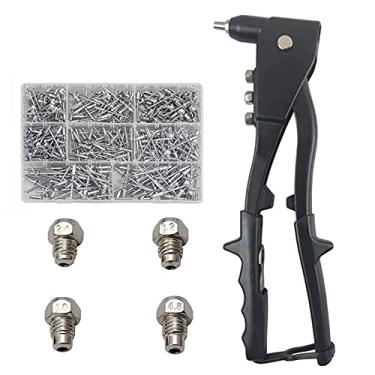 Imagem de Rebitador/rebite de mão única, conjunto de rebitador de mão compacto com 400 peças de rebites com 4 cabeças de rebite intercambiáveis, kit de rebite profissional, perfeito para reparos, projetos "faça você mesmo"