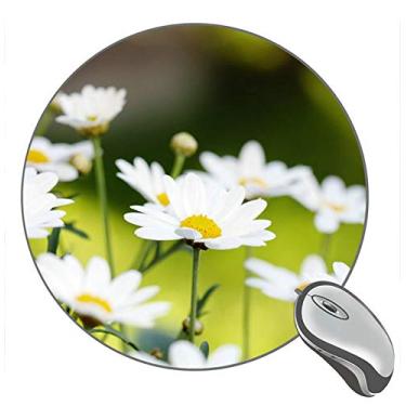 Imagem de Mouse pad branco margaridas macro redondo, mouse pads personalizados
