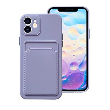 Imagem de Capa de telefone titular de cartão para iphone 11 12 mini pro max x xr xs max 6 7 8 plus se 2020 carteira macia tpu traseira capa à prova de choque, roxo claro, para iphone 12pro max