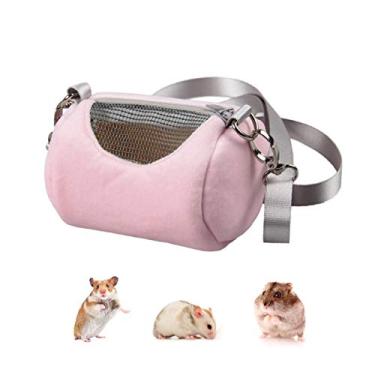 Imagem de Bolsa de transporte de hamster anão portátil cilindro quente para ambientes externos com alça de ombro única ajustável (rosa)