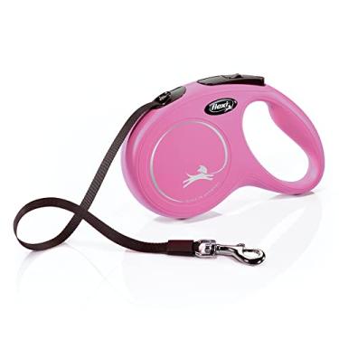 Imagem de FLEXI Nova coleira retrátil clássica para cães médios de até 25 kg – 4,9 m, rosa | Coleira de caminhada para animais de estimação sem emaranhados com freio com uma mão, pausa, trava | Produto de