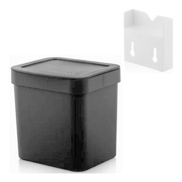 Imagem de Lixeira Cozinha 4,7L Com Suporte Fixação Parede Suspensa