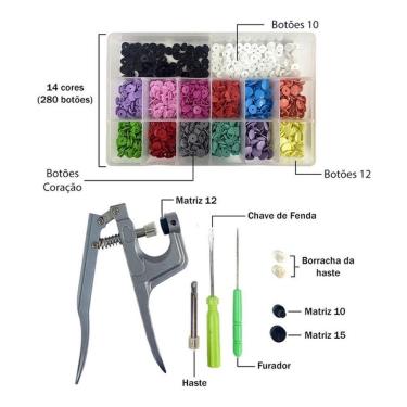 Imagem de Alicate Para Botao De Pressao Botões Sortidos Coração 10 12