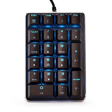 Imagem de Qisan Teclado numérico mecânico GATERON marrom com fio, luz de fundo azul gelo, teclado para jogos, 21 teclas, teclado numérico portátil, layout estendido | Acessórios para laptop | teclado para
