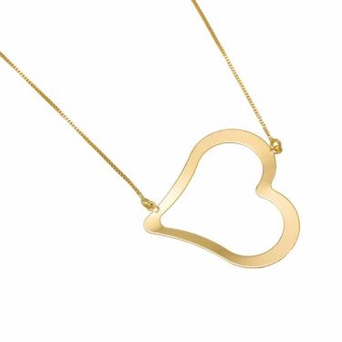 Imagem de Colar Softjoias Coração vazado Grande Folheado em Ouro 18K