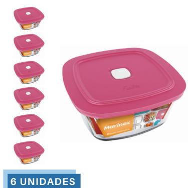 Imagem de 6 Potes Vidro Facilita Vap Quadrado Com Tampa 1L Marinex