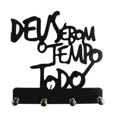 Imagem de Porta Chaves Pendurador Deus É Bom O Tempo Todo De Madeira MDF Cor Preta