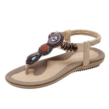 Imagem de Sandálias de plataforma femininas confortáveis flor clipe dedo do pé sandálias de praia moda feminina boêmia plataforma sapatos de vestido a9, Bege, 9
