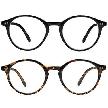 Imagem de Yogo Vision Óculos com bloqueio de luz azul para homens e mulheres, óculos antifadiga ocular, armação redonda, bloqueador de luz azul, Pacote com 2: Havana preta e marrom, 48-22-134