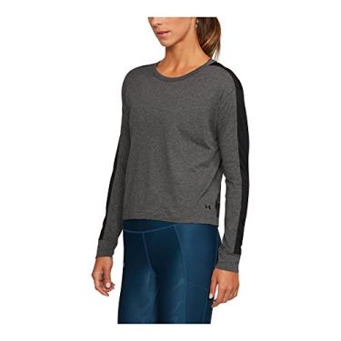 Imagem de Blusa de manga comprida feminina Under Armour com estampa de malha favorita, Carbon Heather/Black, Medium