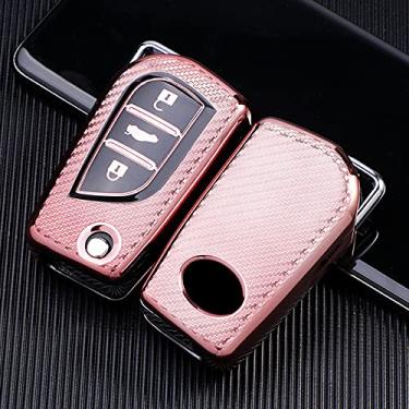 Imagem de CSHU TPU masculino feminino porta-chaves do carro capa porta-chaves anel porta-chaves, adequado para Toyota Auris Corolla Avensis Verso Yaris Aygo Scion TC IM Camry RAV4, rosa