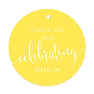 Imagem de Andaz Press Etiquetas de presente circulares, Thank You for Celebrating With Us, Amarelo, Pacote com 24, Etiqueta Redonda de Agradecimento para Chá de Casamento de Bebê, Celebração de Aniversário, Formatura, Evento ao Ar Livre