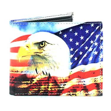 Imagem de Li Carteira masculina robusta com estampa de bandeira dos EUA em couro vegetal vegano com caixa de presente combinando (bandeira americana) (águia), Águia, Minimalista