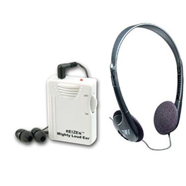 Imagem de Amplificador auditivo pessoal Reizen Mighty Loud Ear 120dB com fones de ouvido e fones de ouvido extras