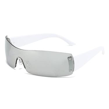 Imagem de Óculos de sol estilo retangular vintage sem aro para mulheres Óculos de sol gradiente de uma peça masculino Hip Hop tons legais, prata transparente, com estojo