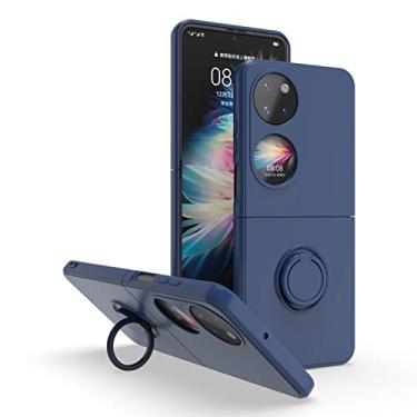 Imagem de Hee Hee Smile Capa de celular adequada para Huawei P50 bolso com fivela de anel suporte de silicone para celular capa traseira antiestilhaçamento azul