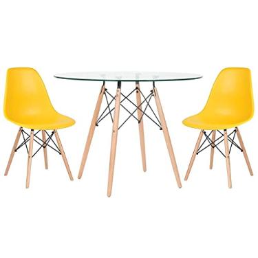 Imagem de Loft7, Kit - Mesa Eames com tampo de vidro 100 cm + 2 cadeiras Eiffel Dsw Roxo