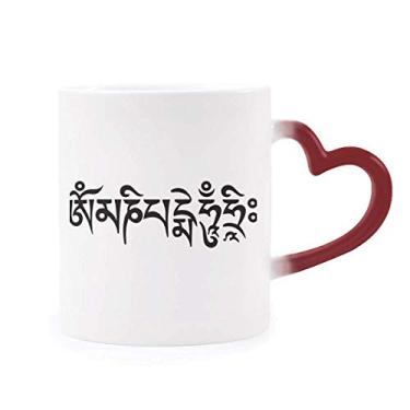 Imagem de Caneca de grés com estampa de personagem sânscrito da cultura sensível ao calor vermelha que muda de cor