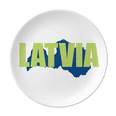 Imagem de Prato decorativo de porcelana Salver da Letônia Mapa Europa Prato de jantar