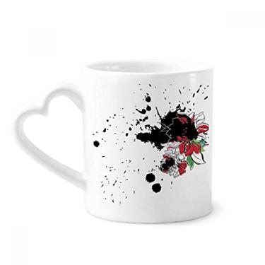 Imagem de Caneca de cerâmica de café com tinta de aquarela, flor e peônia, copo de coração de vidro