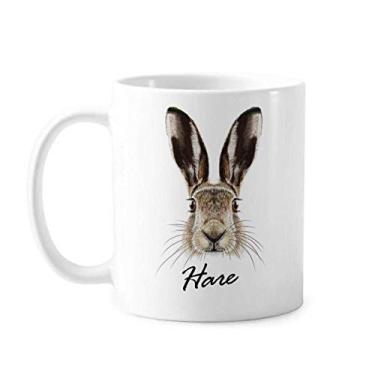 Imagem de Caneca de cerâmica de flor de lebre selvagem com nariz grande cinza xícara de porcelana de café