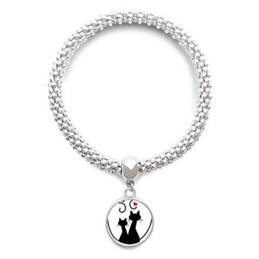 Imagem de DIYthinker Pulseira com pingente de prata para amantes de gatos Sihouette Animal Valentine Bracelete ajustável