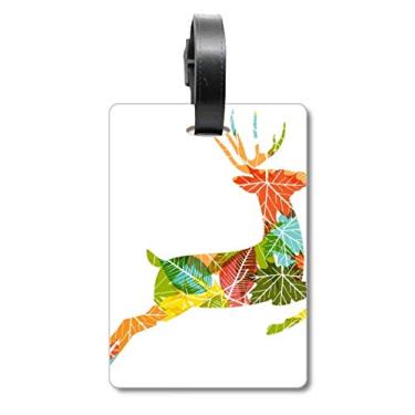 Imagem de Bolsa de viagem com estampa de alce de folhas coloridas de Natal com etiqueta para cartão de bagagem