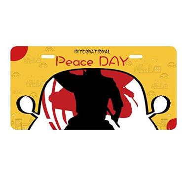Imagem de DIYthinker Placa de licença com ilustração japonesa Samurai Sakura para decoração de carro, dia da paz