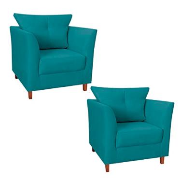 Imagem de Kit 02 Poltrona Cadeira Sofá Decorativa Isis Sala Estar Salão Beleza Suede Azul Turquesa - LM DECOR
