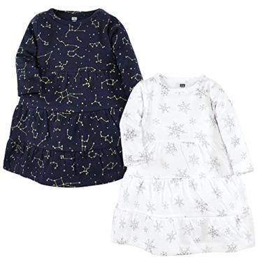 Imagem de Hudson Baby Vestidos de algodão para bebês meninas, Estrela de floco de neve metálica, 3-6 Meses